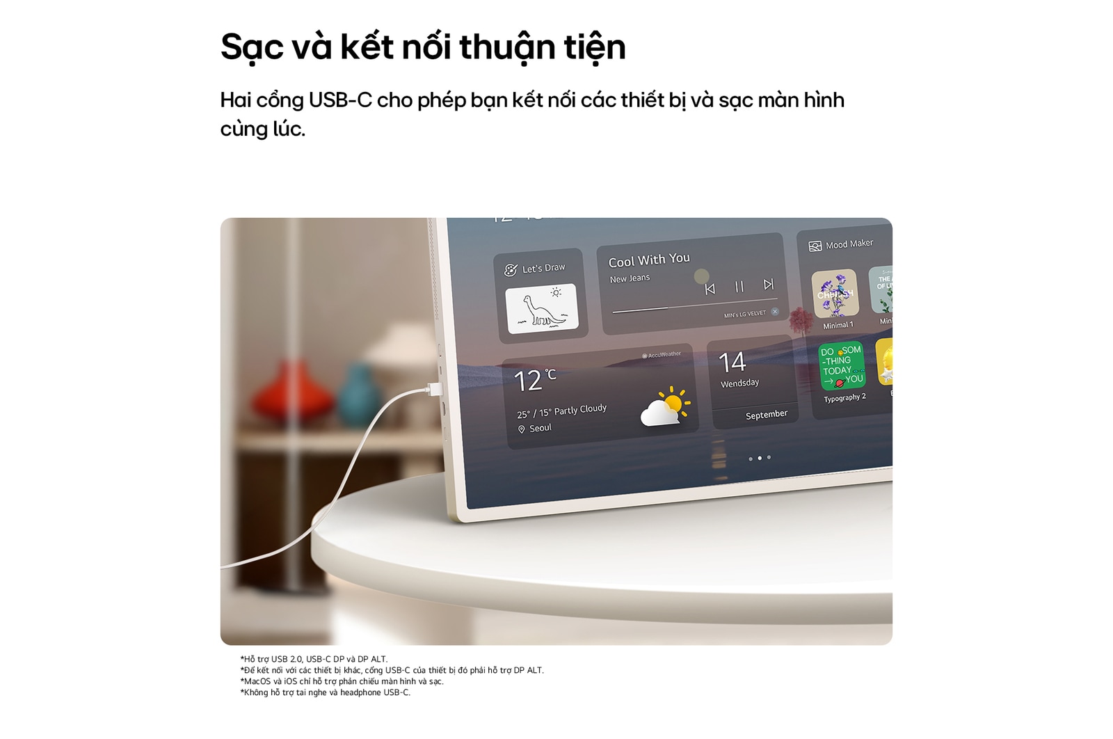Màn hình Giải trí Di động LG StanbyME 2 Max LX6 làm nổi bật nhiều cách chia sẻ màn hình hơn với tính năng Phản chiếu màn hình & Kết nối, hiển thị nội dung họp qua HDMI và phản chiếu nội dung liền mạch với Google Cast, Apple AirPlay và hỗ trợ Apple Home.