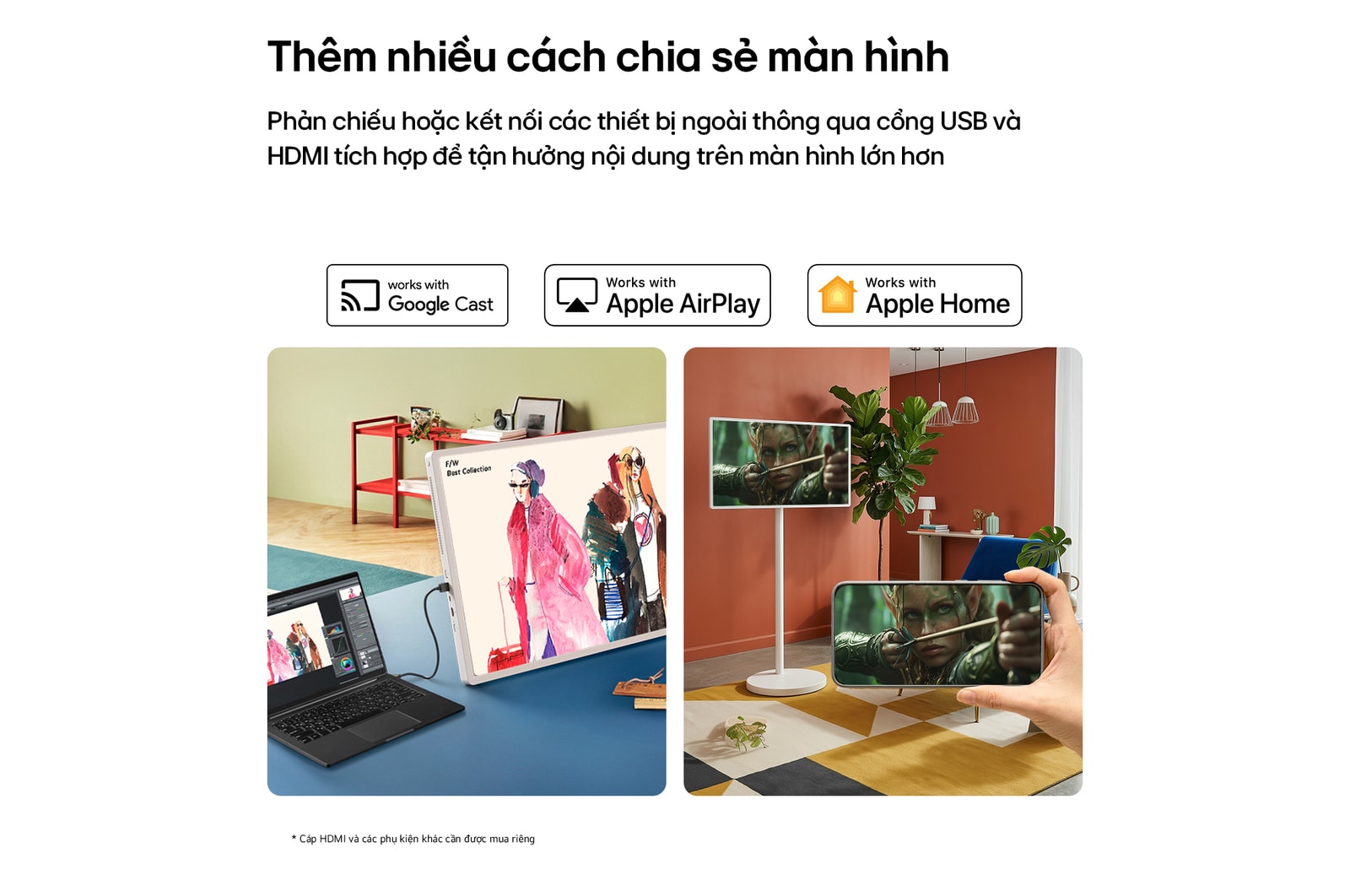 Màn hình Giải trí Di động LG StanbyME 2 Max LX6 được đặt trong một căn phòng sáng với tường màu cam, cạnh cửa sổ, hiển thị hình ảnh máy bay màu đỏ bay trên bầu trời xanh, làm nổi bật nội dung hiển thị sống động và khả năng bố trí linh hoạt cho trải nghiệm xem thư giãn.