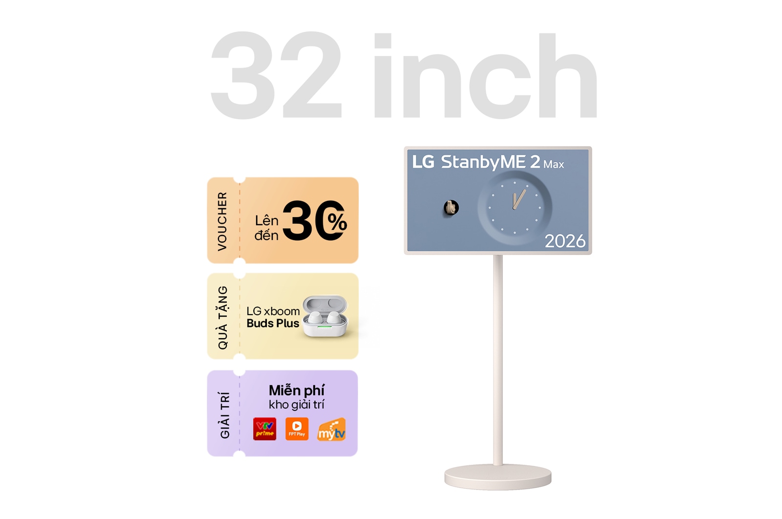 Hình ảnh mặt trước của Màn hình di động LG StanbyME 2 Max LX6 2026 32 inch 32LX6BDGA