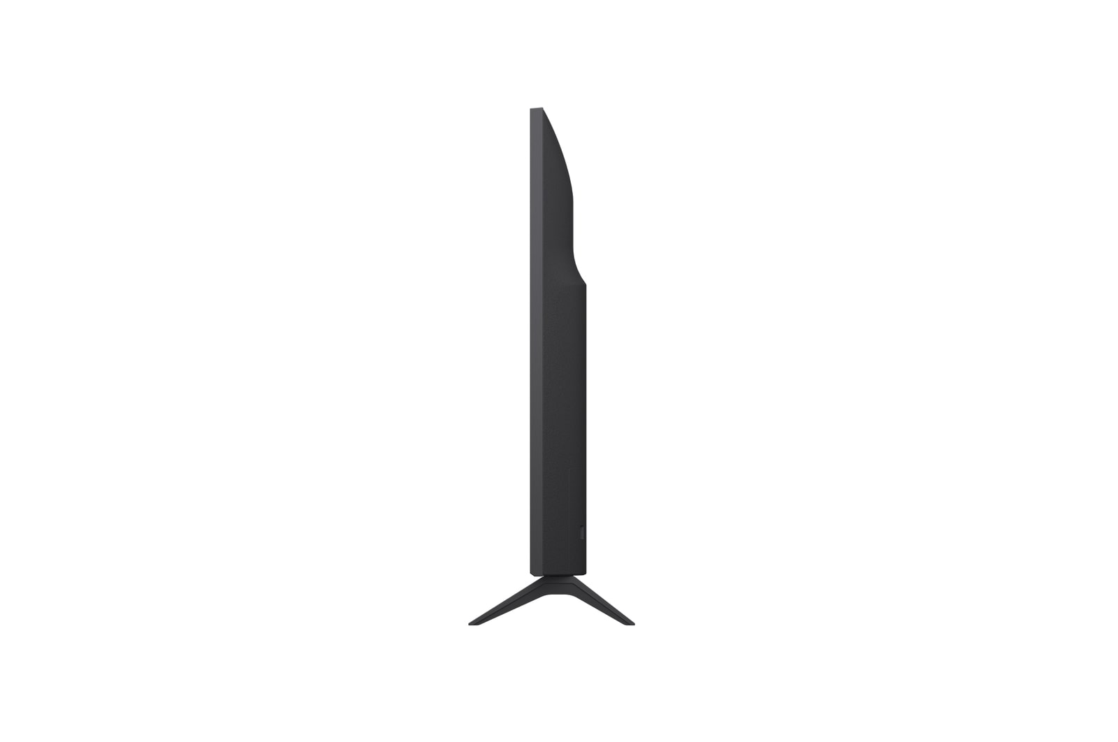 Front view and side view of LG UHD AI UA8450 4K Smart TV showing its length, width, height, and depth dimensions.