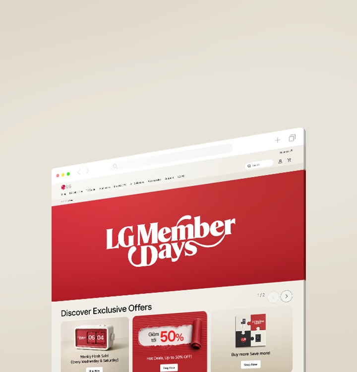 Banner LG Member Days làm nổi bật các ưu đãi và lợi ích chỉ có trên LG.com.
