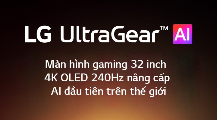 Logo UltraGear™ AI trong một căn phòng tương lai, được chiếu sáng bằng đèn neon.