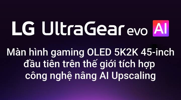 Logo UltraGear™ evo AI trong không gian phong cách tương lai với ánh sáng neon