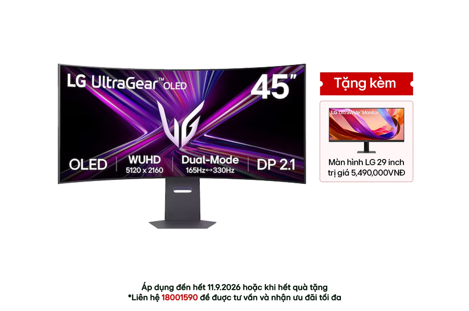 Hình ảnh mặt trước của Màn hình gaming OLED 5K2K 45-inch UltraGear evo GX9 – màn hình 45 inch đầu tiên trên thế giới tích hợp công nghệ AI Upscaling 45GX950B-B