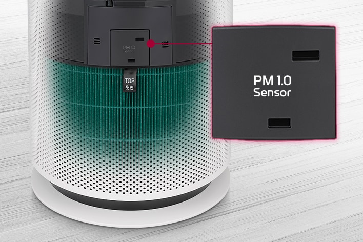 Hiển thị vị trí của 'Cảm biến PM 1.0' và cung cấp hình ảnh lớn hơn ở bên phải.