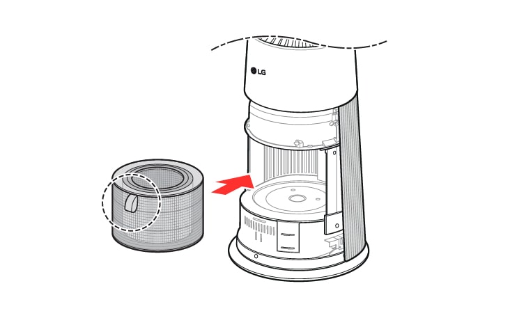 Lắp bộ lọc vào sản phẩm với cạnh tay cầm hướng lên trên.