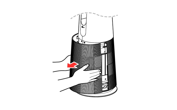 Người dùng đứng trước sản phẩm, được nhận diện bằng logo LG trên màn hình, kéo nhẹ cả hai bên nắp cửa gió để tháo ra.