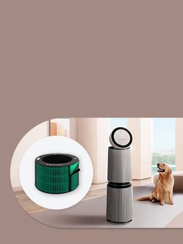 Hình ảnh máy lọc không khí LG và phụ kiện chính hãng.