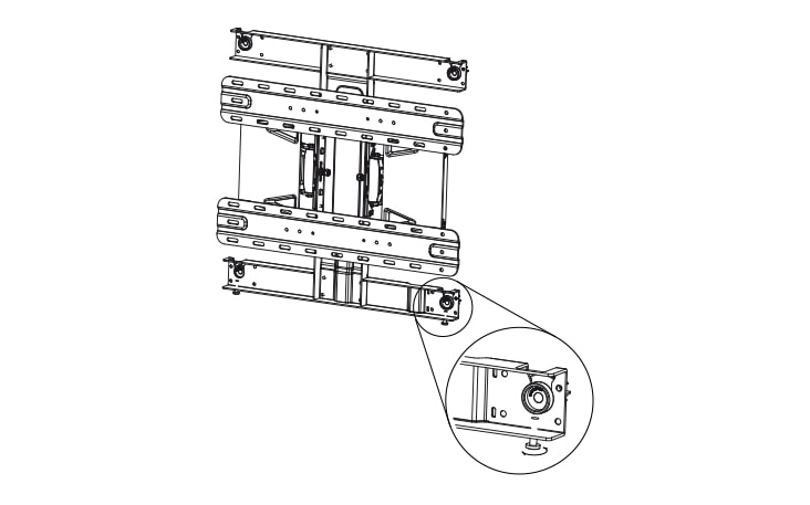 Sau khi lắp đặt, kiểm tra để đảm bảo TV được cân bằng. Giá treo tường được trang bị 2 vít dùng để tinh chỉnh độ cân bằng.