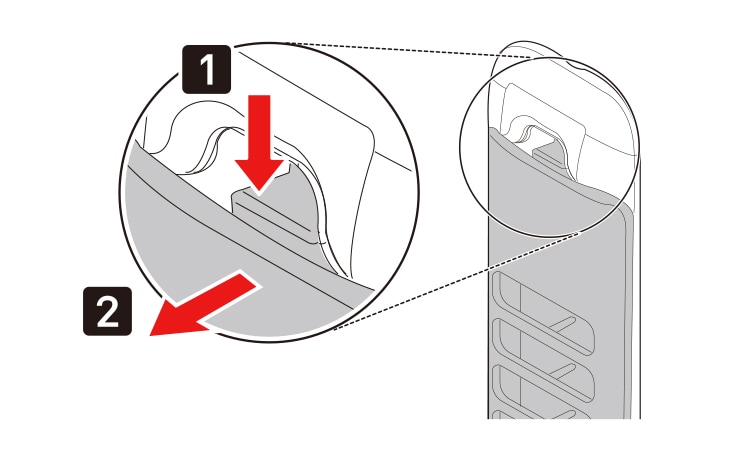 Nhấn vào phần trên cùng của bộ lọc cặn xuống và kéo ra phía trước để tháo toàn bộ bộ lọc