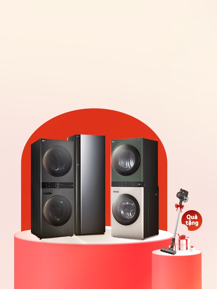 Banner ưu đãi giặt sấy - tháp giặt sấy và styler