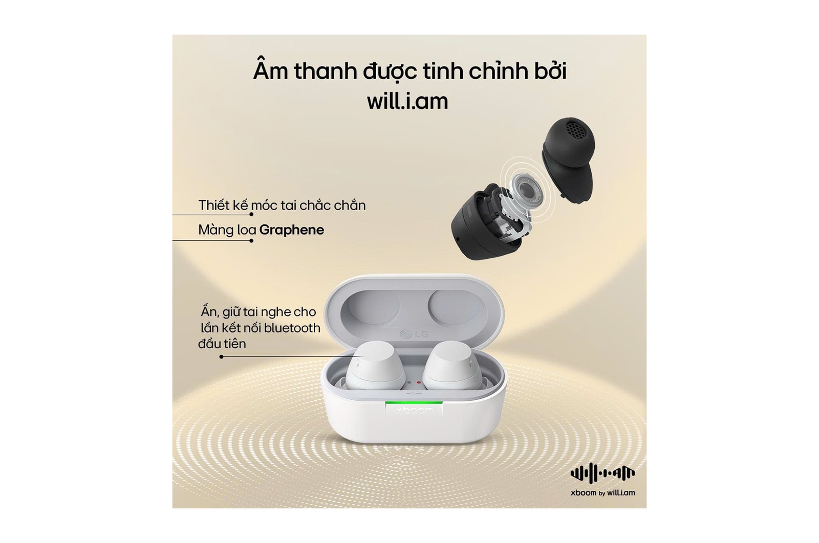 LG xboom Buds Plus của will.i.am | Tai nghe Bluetooth với trình điều khiển Graphene & EQ thích ứng, ANC, BUDSPLUS