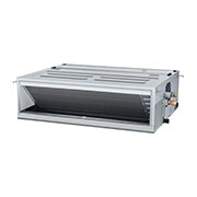 'Điều hòa LG Concealed Duct ARNU12GM1A4 là khối hộp chữ nhật màu xám có một số cửa hút gió ở bên phải và một lỗ thông gió ở mặt trước.