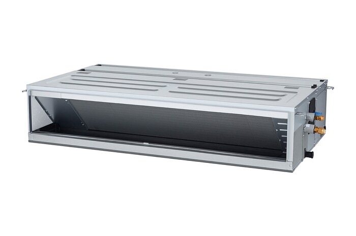 'Điều hòa LG Concealed Duct ARNU36GM2A4 là khối hộp chữ nhật màu xám có một số cửa hút gió ở bên phải và một lỗ thông gió ở mặt trước.