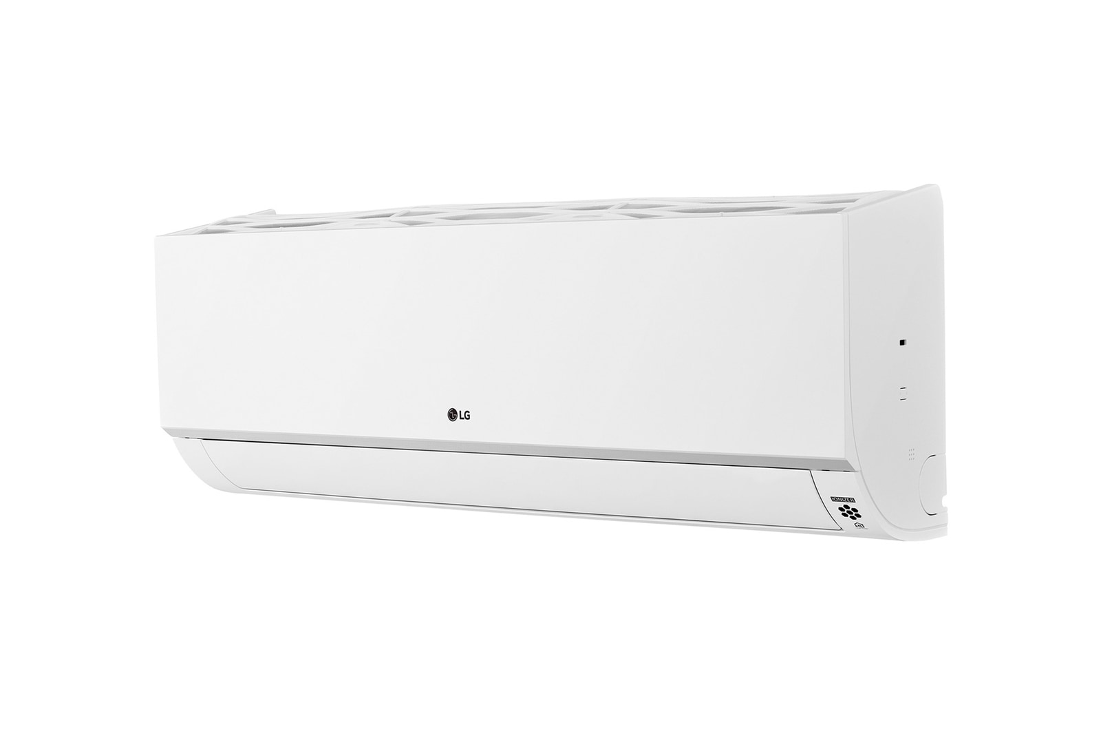 LG Wall Mounted ARNU15GSJN4 có hình hộp chữ nhật dài và có một đường cong nhẹ ở phía dưới. Có một cửa gió ở phía dưới và một lưới tản nhiệt ở phía trên.