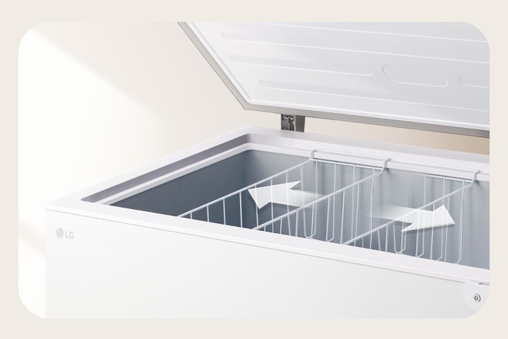 Giỏ của tủ đông LG nằm ngang giúp cất gọn các món đồ nhỏ để có thể nhanh chóng lấy ra khi cần