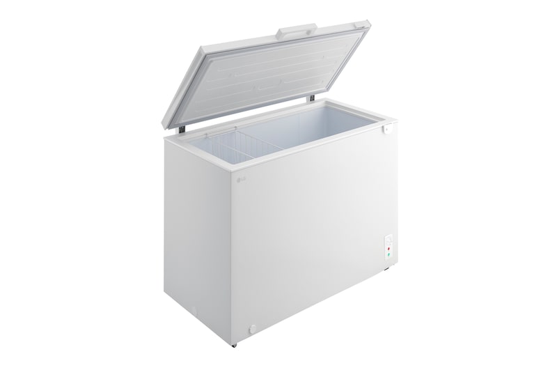 LG chest freezer side view showing door opening