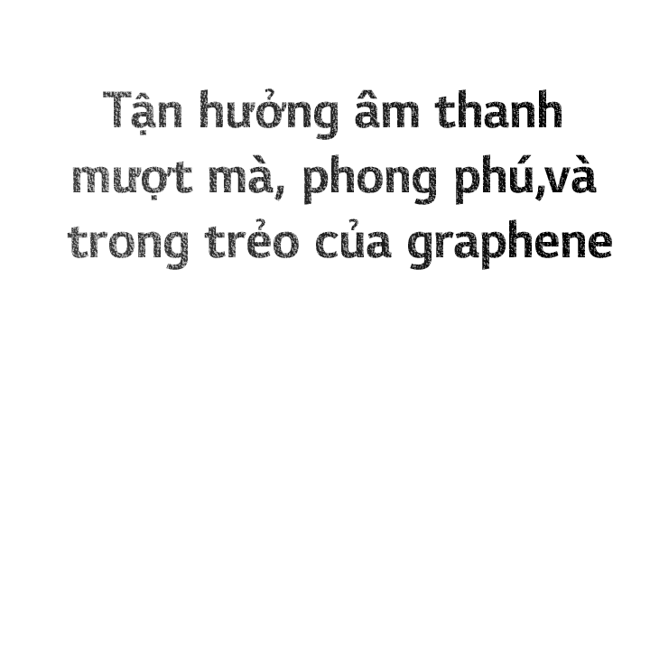 Hình ảnh cho thấy một họa tiết hình lục giác trên nền đen. Khi bạn cuộn xuống trang, một hình ảnh văn bản sẽ hiển thị: "Tận hưởng âm thanh mượt mà, phong phú và trong trẻo của graphene".