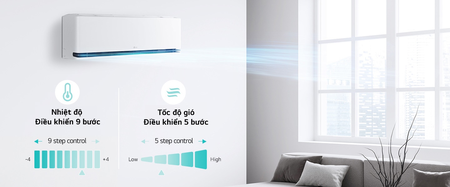 Tùy chỉnh nhiệt độ gió theo 9 mức độ và tốc độ luồng gió theo 5 mức độ chi tiết hơn.