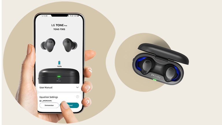 Hình ảnh ứng dụng TONE Free. Hình ảnh phía trên của T90S được đặt ngay bên cạnh.