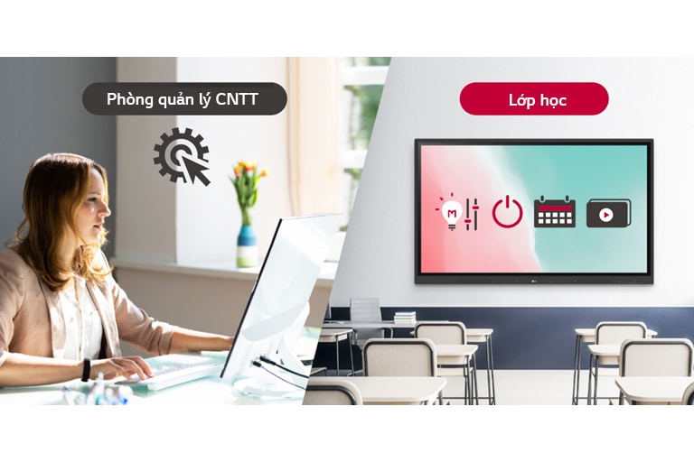 Người quản lý CNTT có thể điều khiển từ xa các thiết bị trong lớp học như bật/tắt nguồn, lên lịch, độ sáng và các chức năng khóa màn hình.