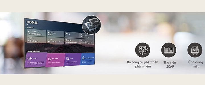 Một số tác vụ cho phép thực hiện đồng thời được sắp xếp thông qua nền tảng thông minh LG webOS.