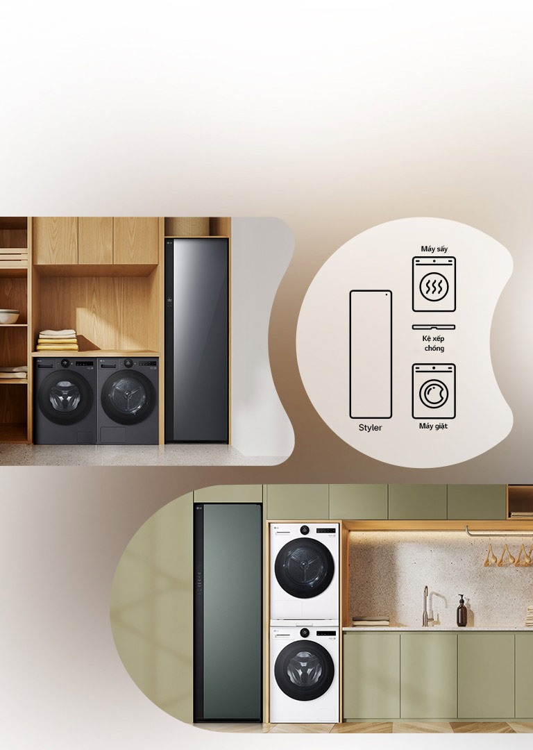 Chồng tầng (đặt máy sấy lên trên máy giặt).