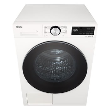 Máy sấy LG 11 kg màu trắng Essence White, góc chụp cao từ phía trước