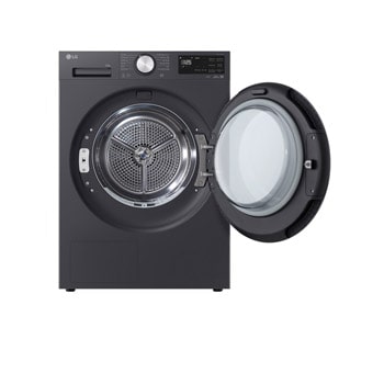 Máy sấy LG 12 kg màu Essence Graphite, góc chính diện với cửa mở