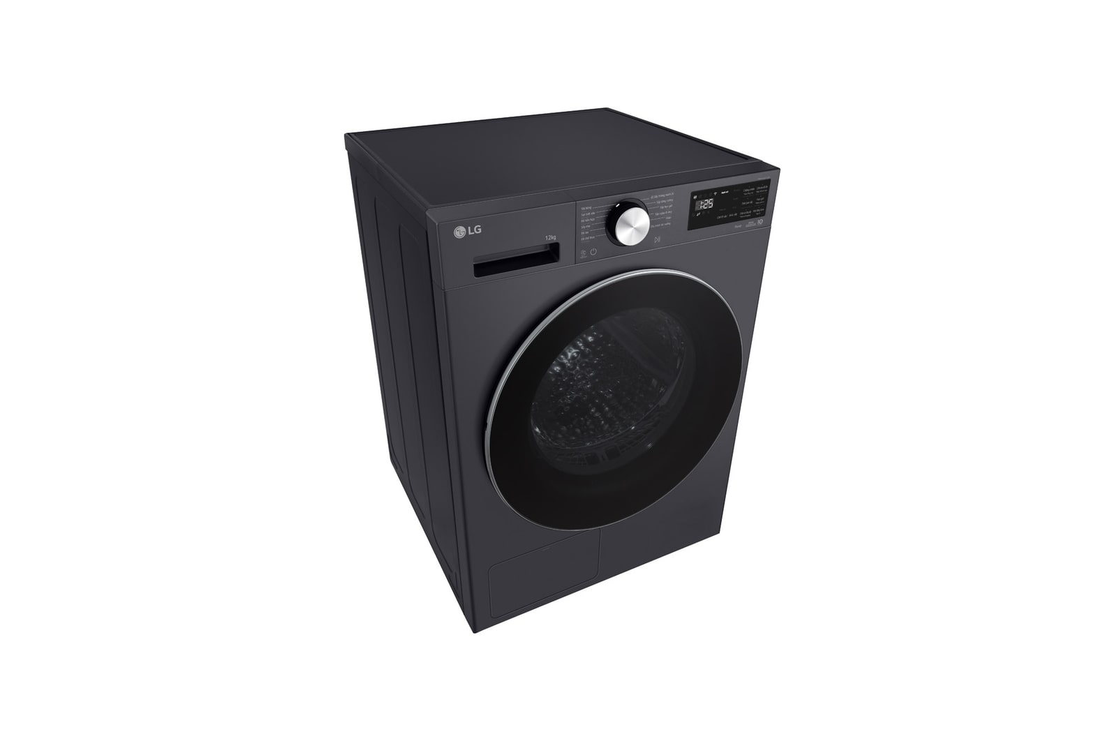 Máy sấy LG 12 kg màu Essence Graphite, góc chụp cao từ bên trái