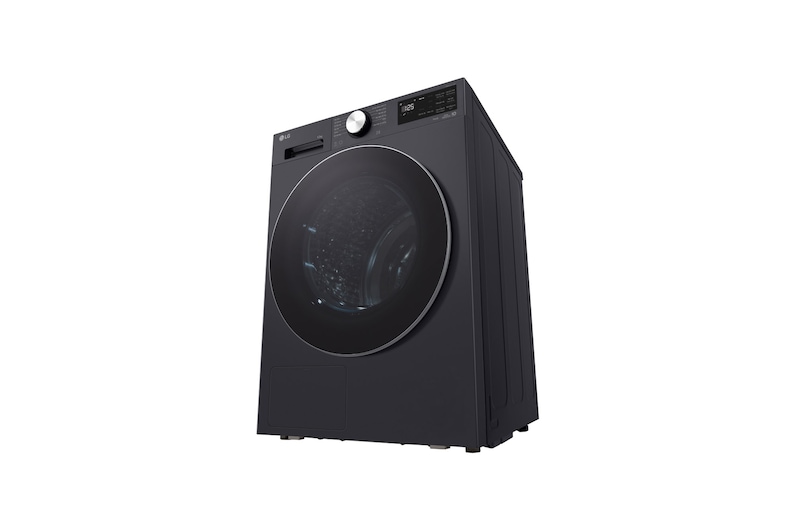 Máy sấy LG 12 kg màu Essence Graphite, góc chụp thấp từ bên trái