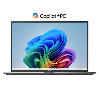 Hình ảnh mặt trước với hình nền Copilot+ Bloom và logo Copilot+ PC