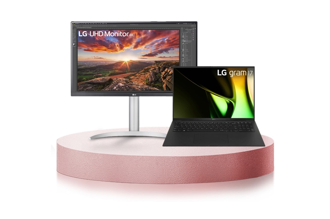LG Combo Laptop LG gram 17 inch, hệ điều hành Windows Home Adv 11, core i7, RAM 16GB SSD 1TB & Màn hình LG 27'' UHD 4K IPS với Màn hình USB Type-C™ 27UP850N-W, 17AH78.27UP8