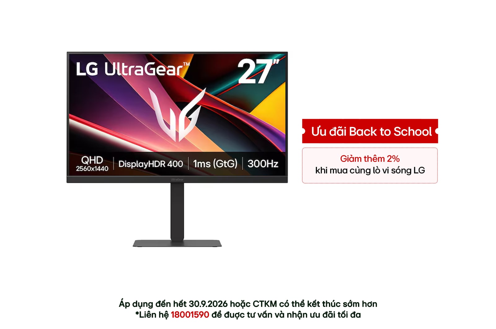 Hình ảnh mặt trước của Màn hình chơi game IPS QHD LG UltraGear™ G6 27 inch 300Hz | 27G640A vớiDCI-P3 95% (Typ.), VESA DisplayHDR™ 400, 1ms (GtG), USB-C (PD 15W) 27G640A-B