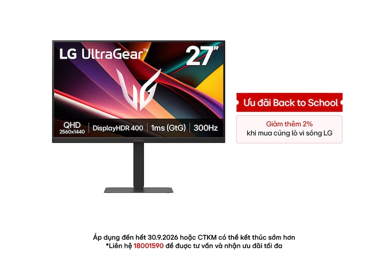 Hình ảnh mặt trước của Màn hình chơi game IPS QHD LG UltraGear™ G6 27 inch 300Hz | 27G640A vớiDCI-P3 95% (Typ.), VESA DisplayHDR™ 400, 1ms (GtG), USB-C (PD 15W) 27G640A-B