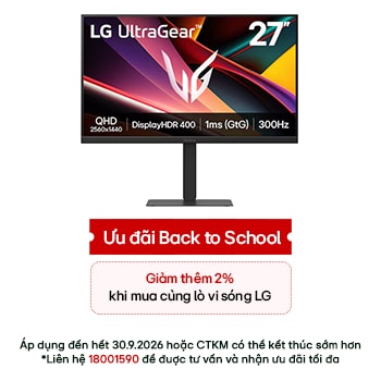 Hình ảnh mặt trước của Màn hình chơi game IPS QHD LG UltraGear™ G6 27 inch 300Hz | 27G640A vớiDCI-P3 95% (Typ.), VESA DisplayHDR™ 400, 1ms (GtG), USB-C (PD 15W) 27G640A-B