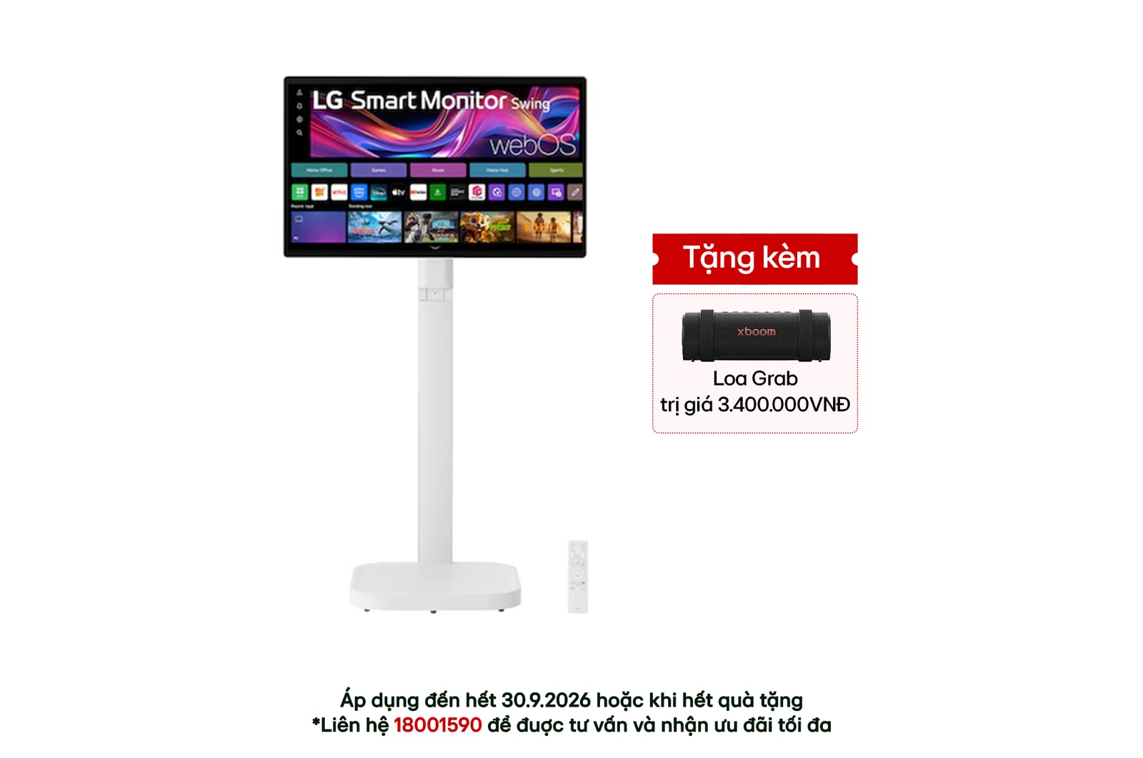 Hình ảnh mặt trước của Màn hình thông minh LG Smart Monitor Swing 31,5 inch 4K UHD IPS với màn hình cảm ứng, chân đỡ lăn 32U889SA-W