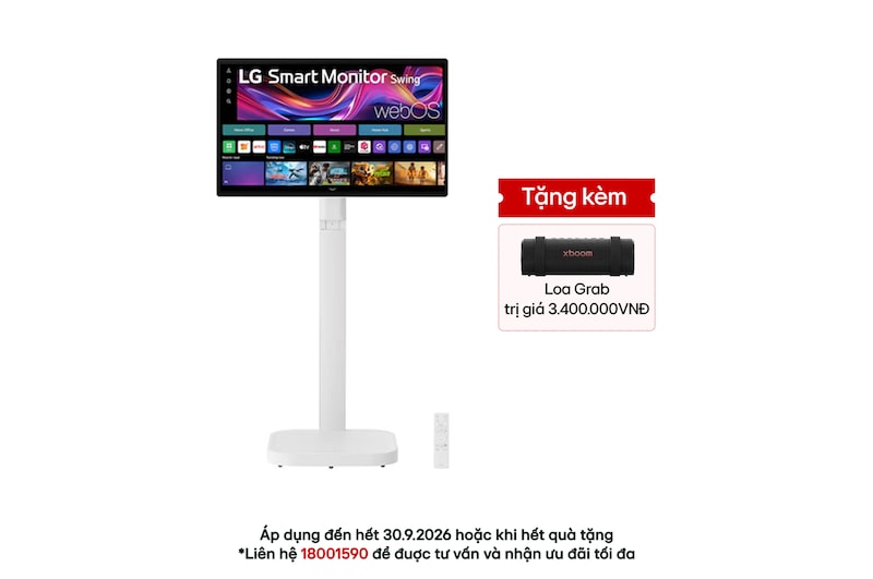 Hình ảnh mặt trước của Màn hình thông minh LG Smart Monitor Swing 31,5 inch 4K UHD IPS với màn hình cảm ứng, chân đỡ lăn 32U889SA-W