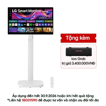 Hình ảnh mặt trước của Màn hình thông minh LG Smart Monitor Swing 31,5 inch 4K UHD IPS với màn hình cảm ứng, chân đỡ lăn 32U889SA-W