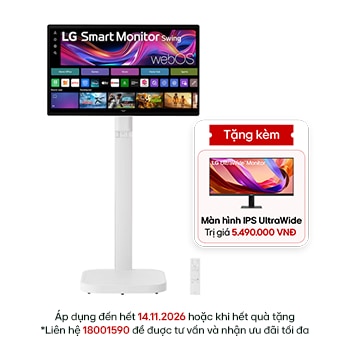 Hình ảnh mặt trước của Màn hình thông minh LG Smart Monitor Swing 31,5 inch 4K UHD IPS với màn hình cảm ứng, chân đỡ lăn 32U889SA-W