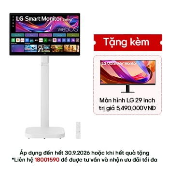 Hình ảnh mặt trước của Màn hình thông minh LG Smart Monitor Swing 31,5 inch 4K UHD IPS với màn hình cảm ứng, chân đỡ lăn 32U889SA-W