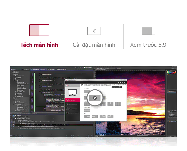 OnScreen Control:  Tách màn hình  |  Cài đặt màn hìnhㅣ Xem trước 5:9