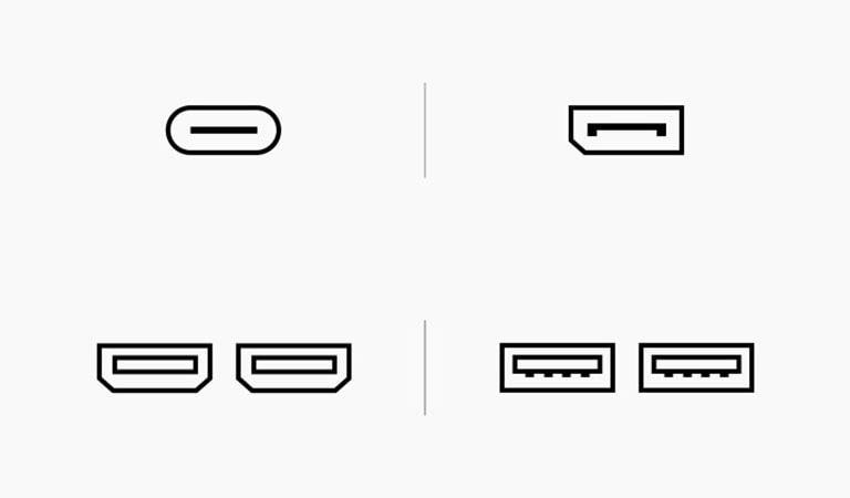 Ảnh minh họa cổng USB Type-C™, DisplayPort, HDMI và USB (Downstream)