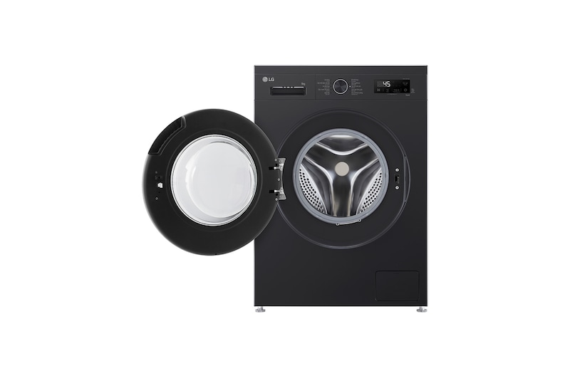 Máy giặt lồng ngang Inverter 9kg màu đen bóng FB1209S6O - cửa trước đang mở