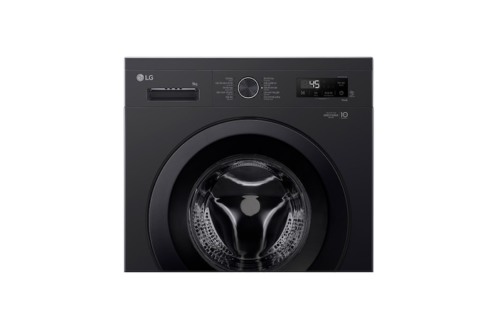 Cận cảnh mặt trước và bảng điều khiển của máy giặt LG FB1209S6O