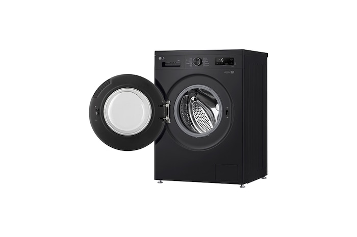 Máy giặt lồng ngang Inverter 9kg màu đen bóng FB1209S6O - góc nhìn bên phải với cửa đang mở