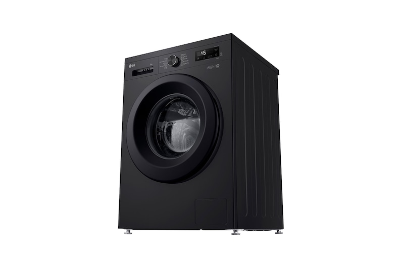 Máy giặt lồng ngang Inverter 9kg màu đen bóng FB1209S6O - góc nhìn phối cảnh bên trái