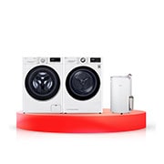Hình ảnh mặt trước của Combo Máy giặt lồng ngang LG AI DD™ Inverter 10kg màu trắng FV1410S4W1 & Máy sấy LG DUAL Inverter Heat Pump™ 9kg màu trắng DVHP09W&Máy hút ẩm Dual Inverter 16L màu trắng WD1009WM16.ABAE