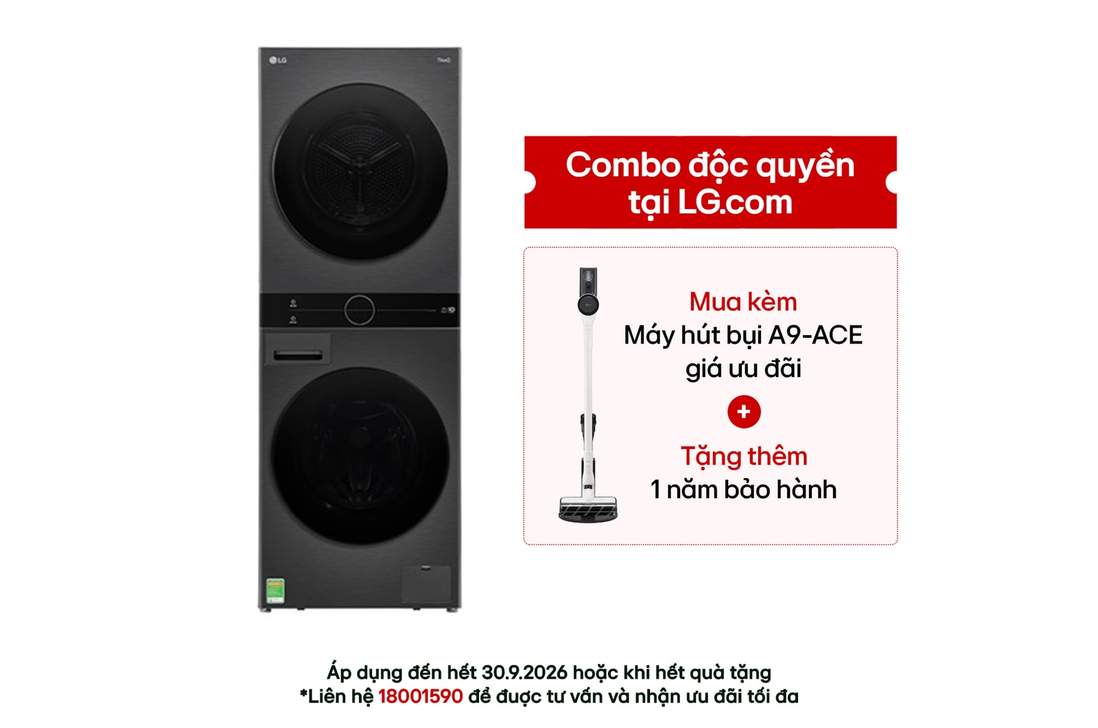 Hình ảnh mặt trước của Tháp giặt sấy LG WashTower™ Giặt 14kg/ Sấy 10kg Màu đen|WT1410NHB WT1410NHB