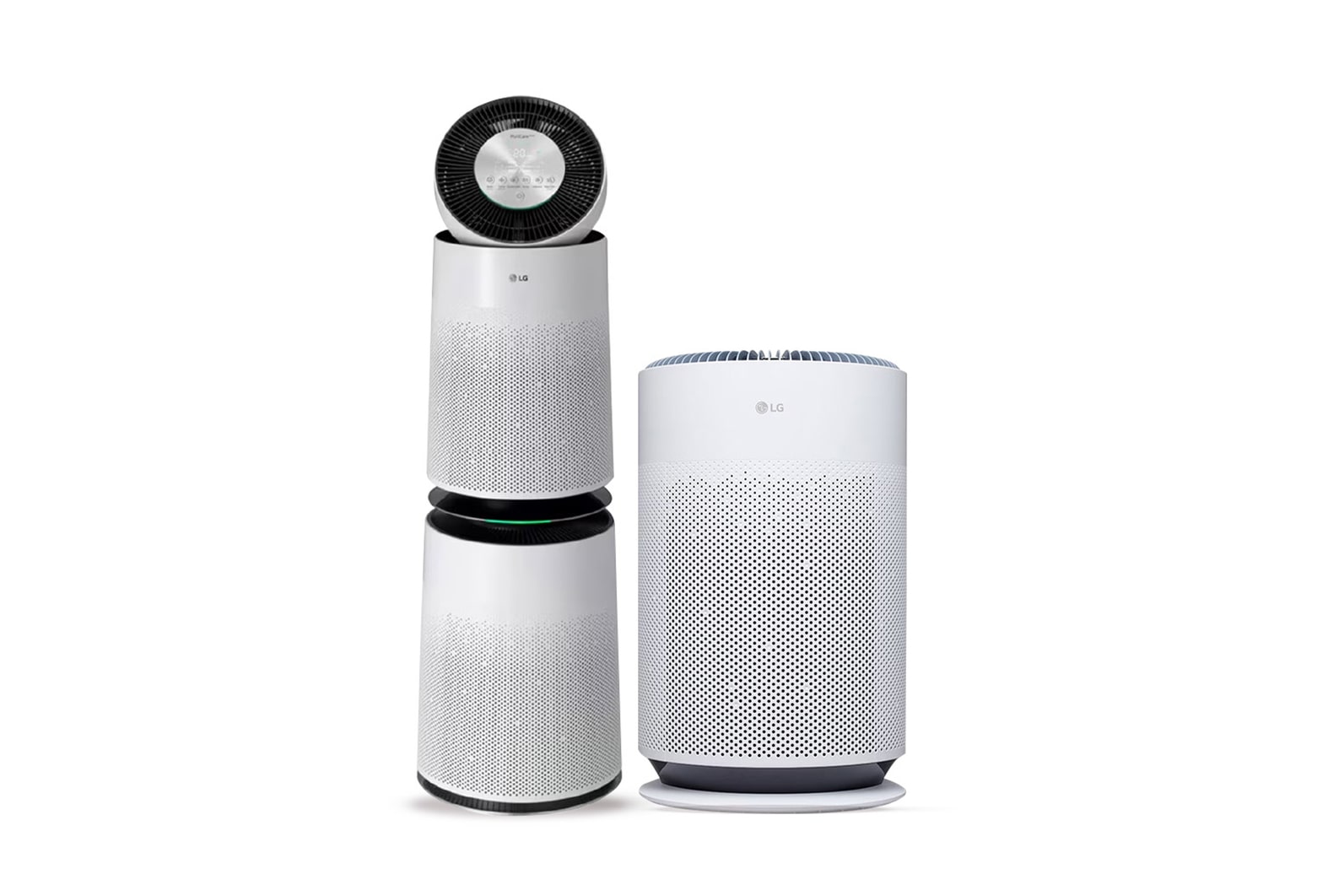 Hình ảnh mặt trước của Combo Máy lọc khí PuriCare 360 2 tầng màu trắng & Máy lọc khí PuriCare 360 HIT Hệ thống lọc đa màng Màu xanh| AS60GHBG0 A10W2A60.ABAE
